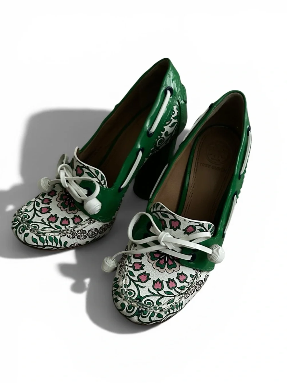 Tory Burch Garden Party Fisher Loafer Pump Kelly Green Floral Size 5.5